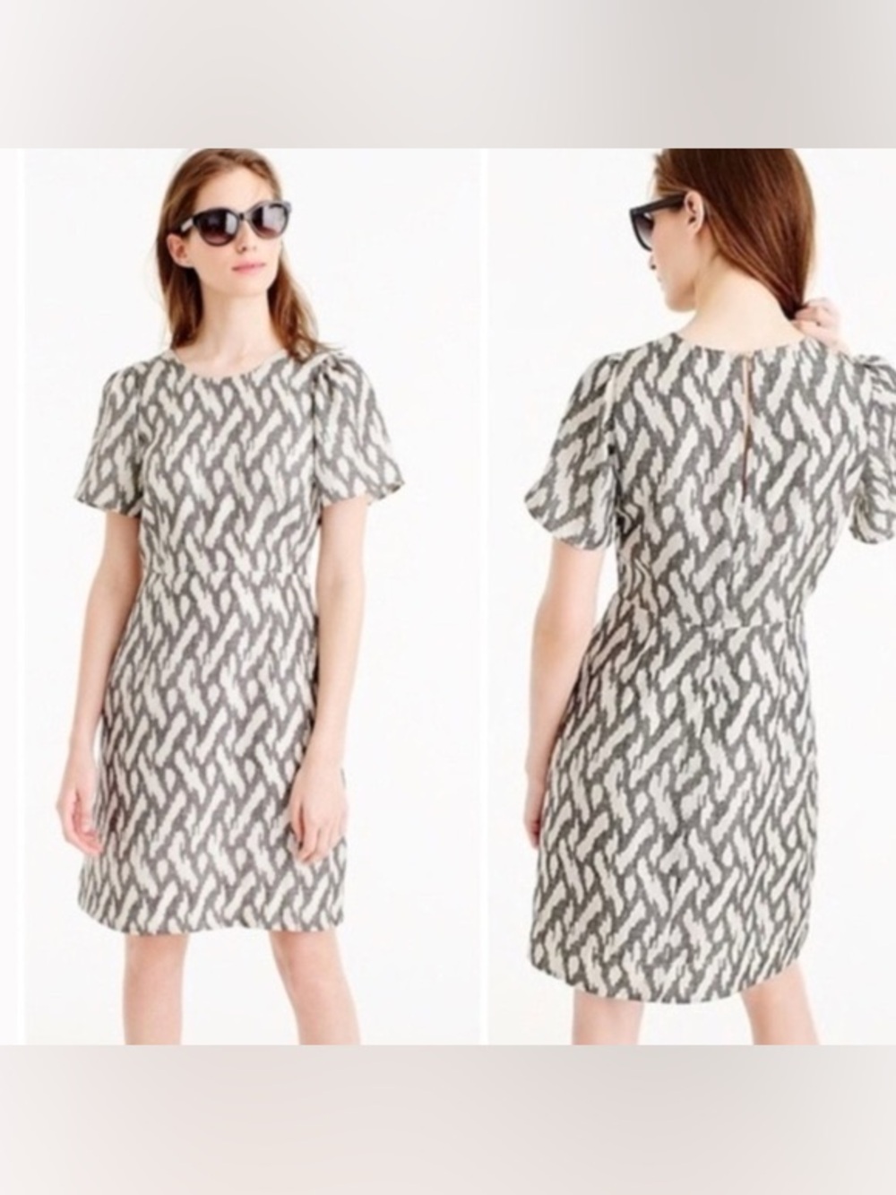 J. Crew Women’s Sheath 100% Silk Mini Dress Size 2 Flutter Sleeve Black & White